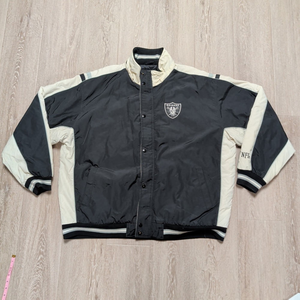 Vintage NFL G-III Apparel Oakland Raiders Mens Large‎ Puffer Jacket Black Cream